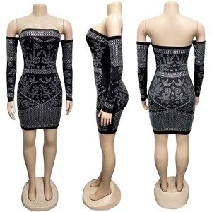 Black and Rhinestone Party Club Night Dress Sz S